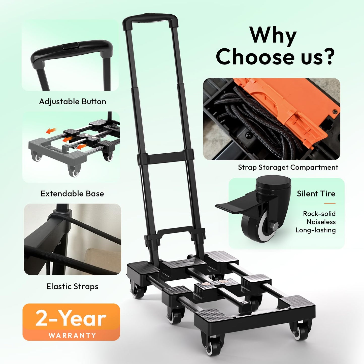 Voipvvii Folding Hand Truck 500lbs, Portable Heavy Duty Dolly Cart, 6 Wheels Collapsible Luggage