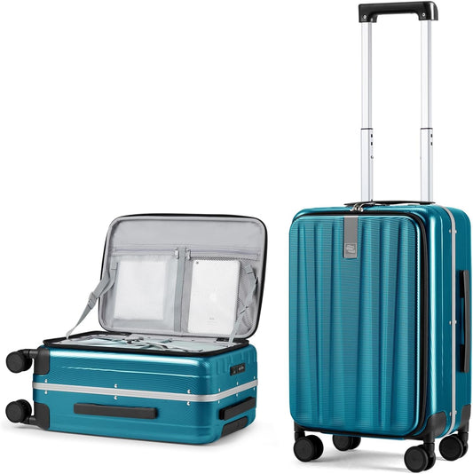 Hanke 20 Inch Carry On Luggage Hard Shell Top Opening Aluminum Frame Hardside Suitcase with Spinner Wheels, Durable Rolling Luggage for Men & Women Travel, Christmas & Birthday Gifts, Caribbean Blue
