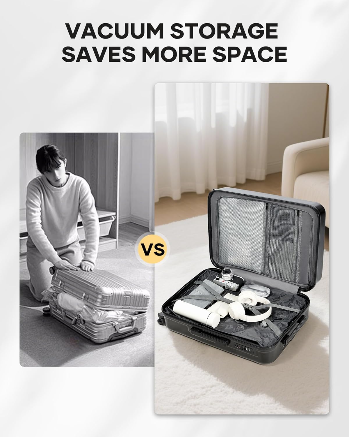 Vacuum Travel Luggage Sets 3 Piece,Air Vacuum Seal Suitcase With pump,Spinner Wheel, Hardside Suitcase Set with TSA Lock, Waterproof Travel Luggage for Men and Women with Vacuum System, Black
