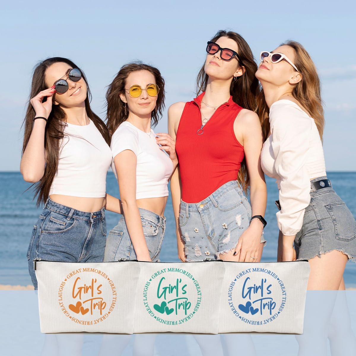 3Pcs Girls Weekend Gifts, 2025 Girls Trip Gifts Favors Travel Gifts Funny Makeup Bag, Weekend Bag Cosmetic Bag, Friendship Gifts for Women Friend Bridesmaid BFF, Graduation Wedding Gifts Toiletry Bag