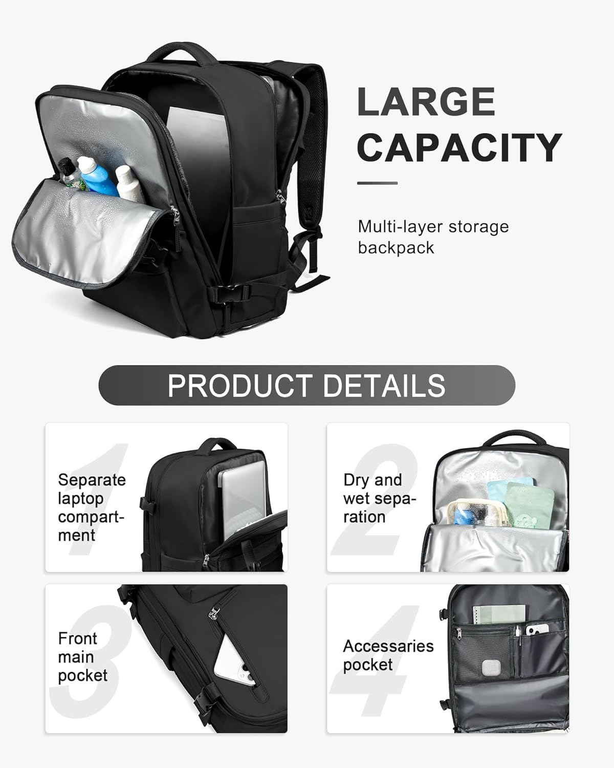WONHOX Large Travel Backpack Carry on Flight Approved Laptop Work Business Backpack for Women Men Mochila de Viaje