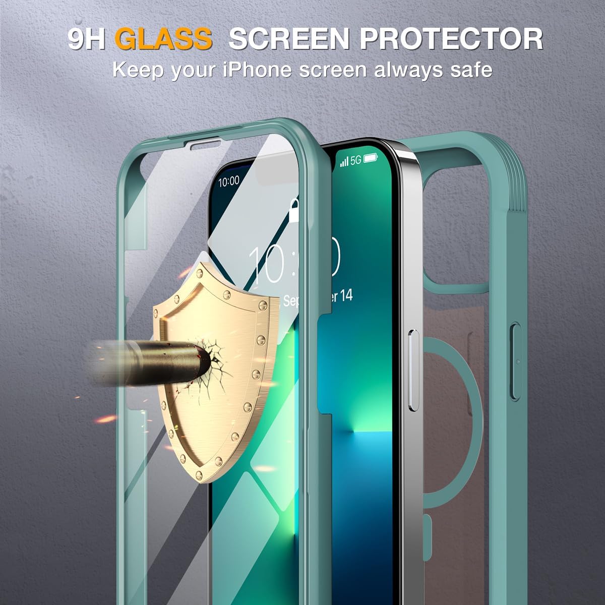 Miracase for iPhone 13 Pro Case 6.1",with MagSafe,Built in Screen Protector,Full-Body Protection(Teal)