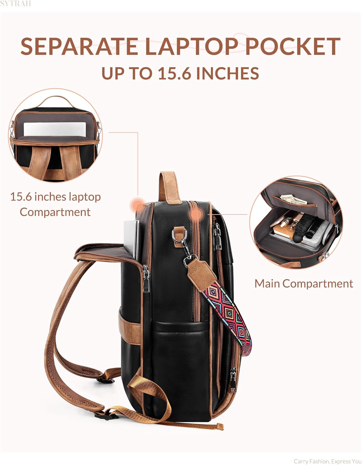 Leather Laptop Backpack, 15.6 Inch Business Computer Bag, Designer College Backpack Travel Backpack