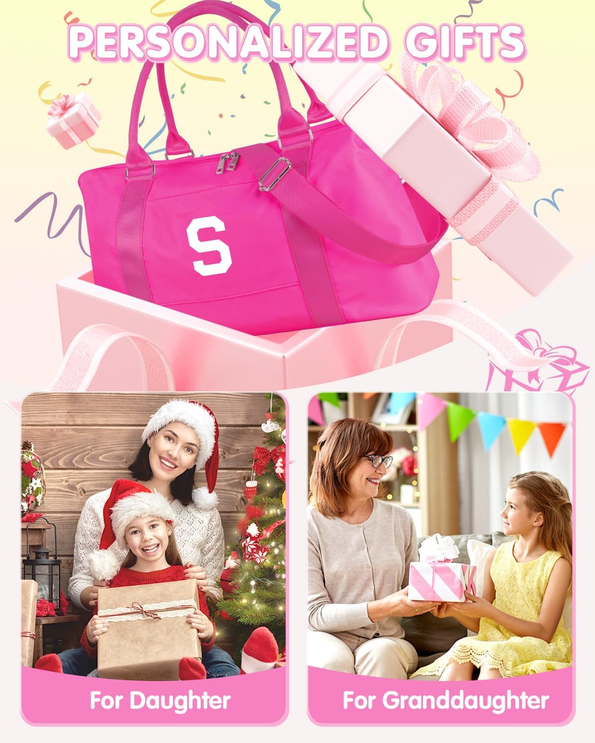 Overnight Bag for Kids Teen Girls Weekender Dance Bag Birthday Graduation Gifts,Initial Travel Duffel Bag Sports Gym Bag Personalized Weekender Bag Carry On Bags Preppy Gifts for Women(Hot Pink, S)