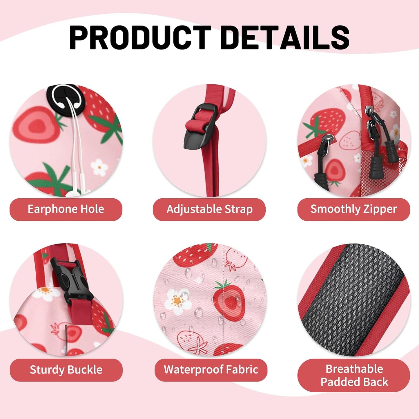 Red Strawberry Sling Bag Crossbody Chest Bag for Women Men, Water Resistant Lightweight Casual Crossbody Bag with Adjustable Strap, Travel Hiking Daypack Shoulder Backpack