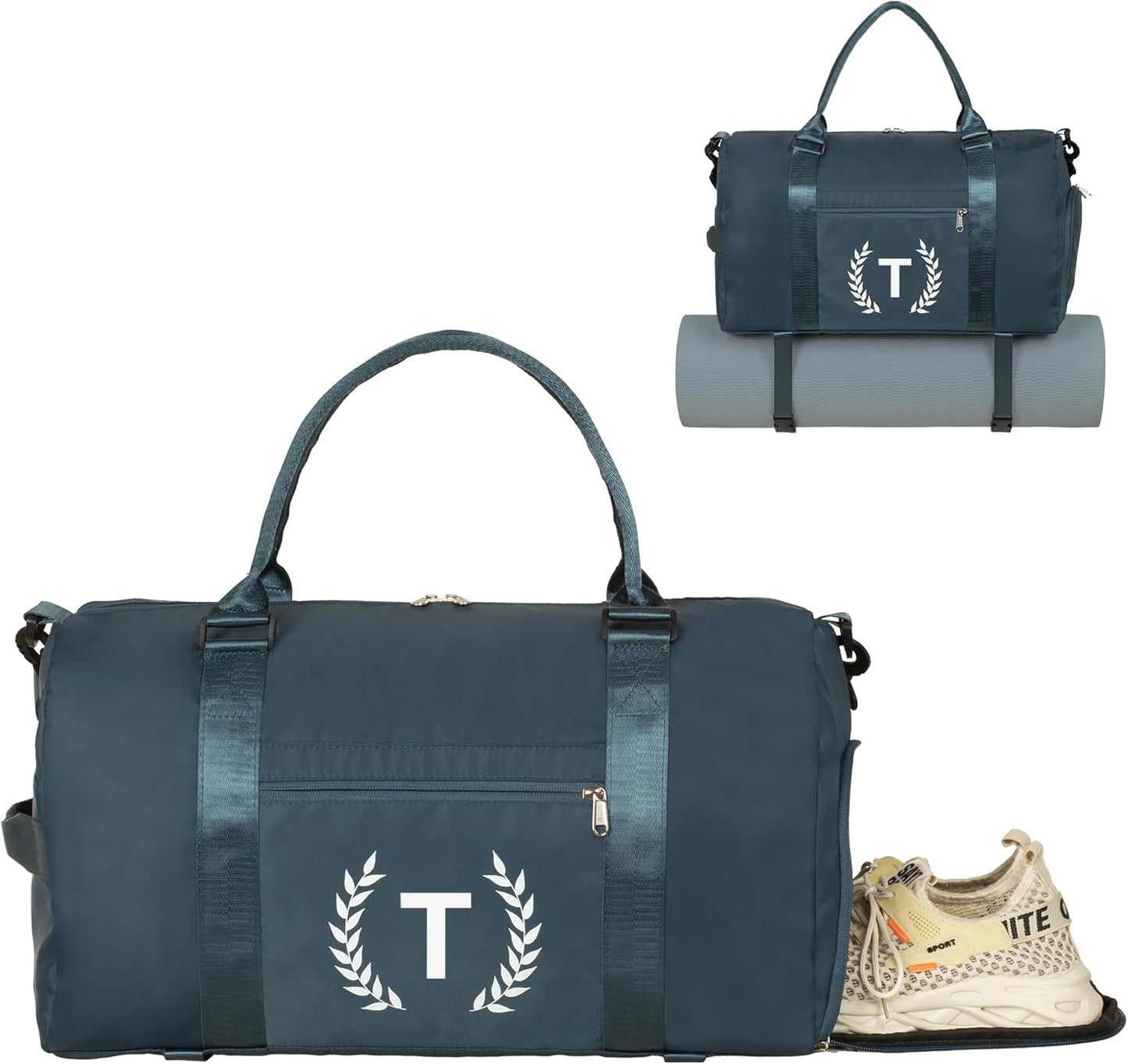 Gym & Sports Duffle Bag, Black, T Size, Polyester, Water Resistant, 5 Compartments, Zipper Closure, Web Handle, Fixed Strap, Perfect for Gym, Sports, Travel & Everyday Use