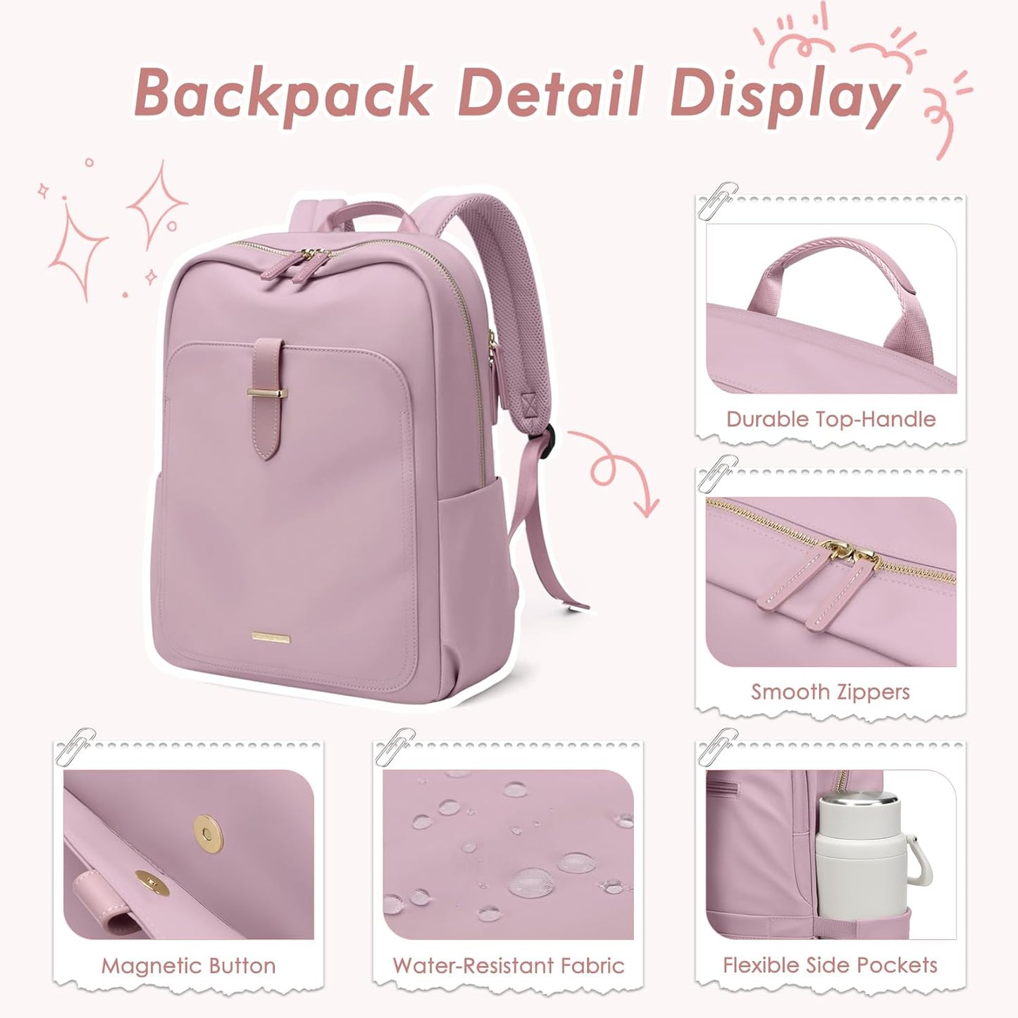 Laptop Backpack for Women,Casual Work Business Backpacks Purse Carry on Travel Backpack,15.6 Inch,Pinkish purple
