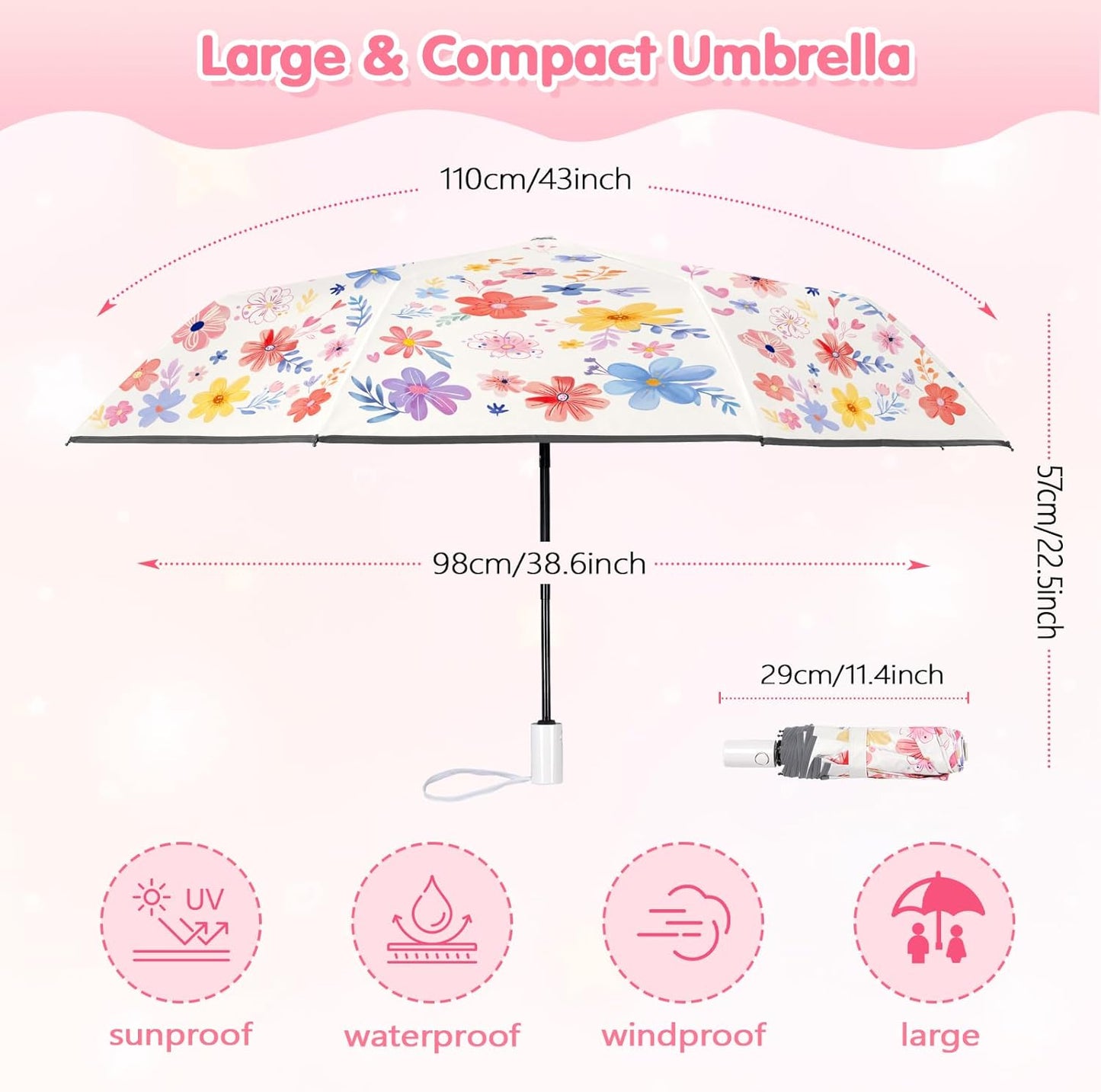 Kids Folding Umbrella Toddler Umbrella with UV Protection Portable Auto Open/Close Anti-rebound Safe Design Windproof, Compact, Lightweight Cute Umbrella for Girls & Boy