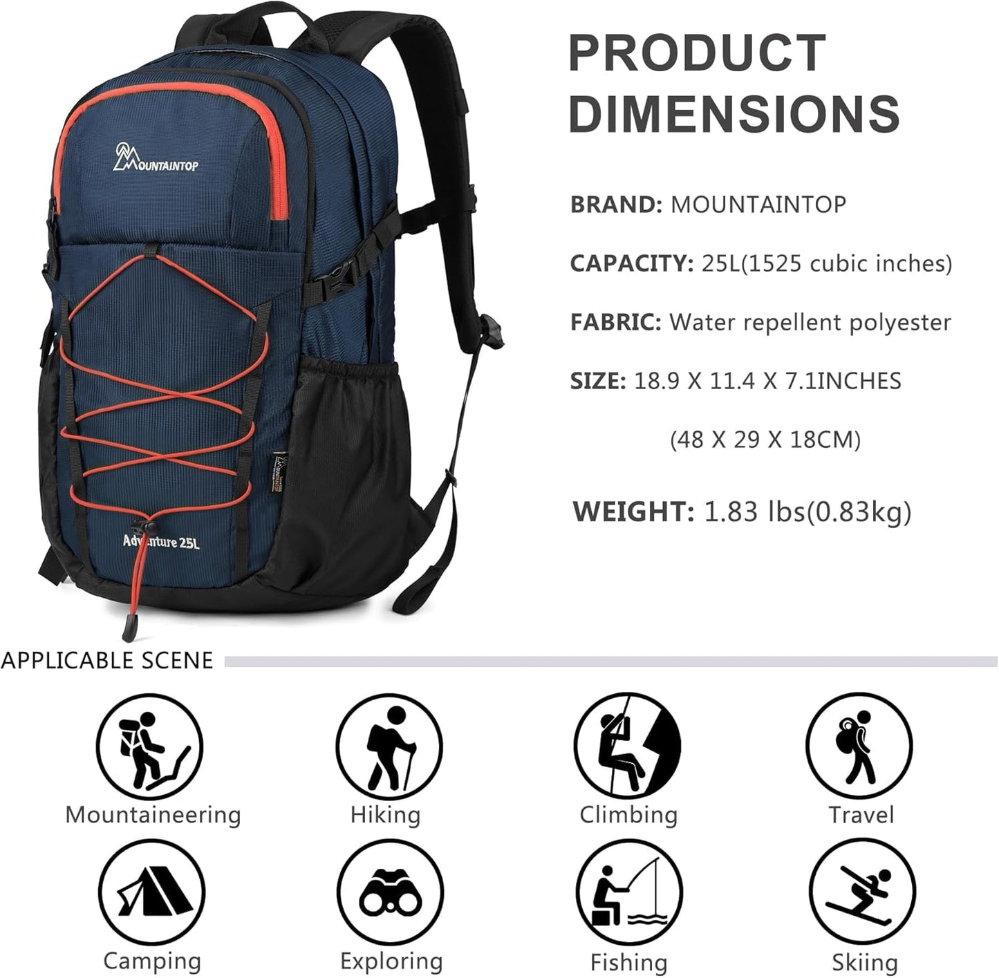 MOUNTAINTOP Hiking Backpack,25/30L Camping Backpack, Men Women Hiking Daypack Lightweight Travel Backpack for Climbing