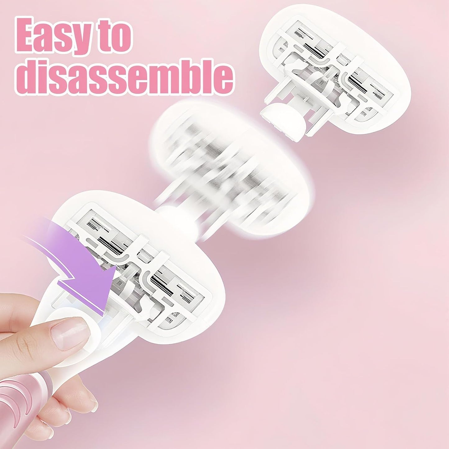 Women's Travel Razor Set, Purple, Plastic Handle, 4-Blade System with 2 Refills and Case, Compact Portable Design for Sensitive Shaving (Pink)