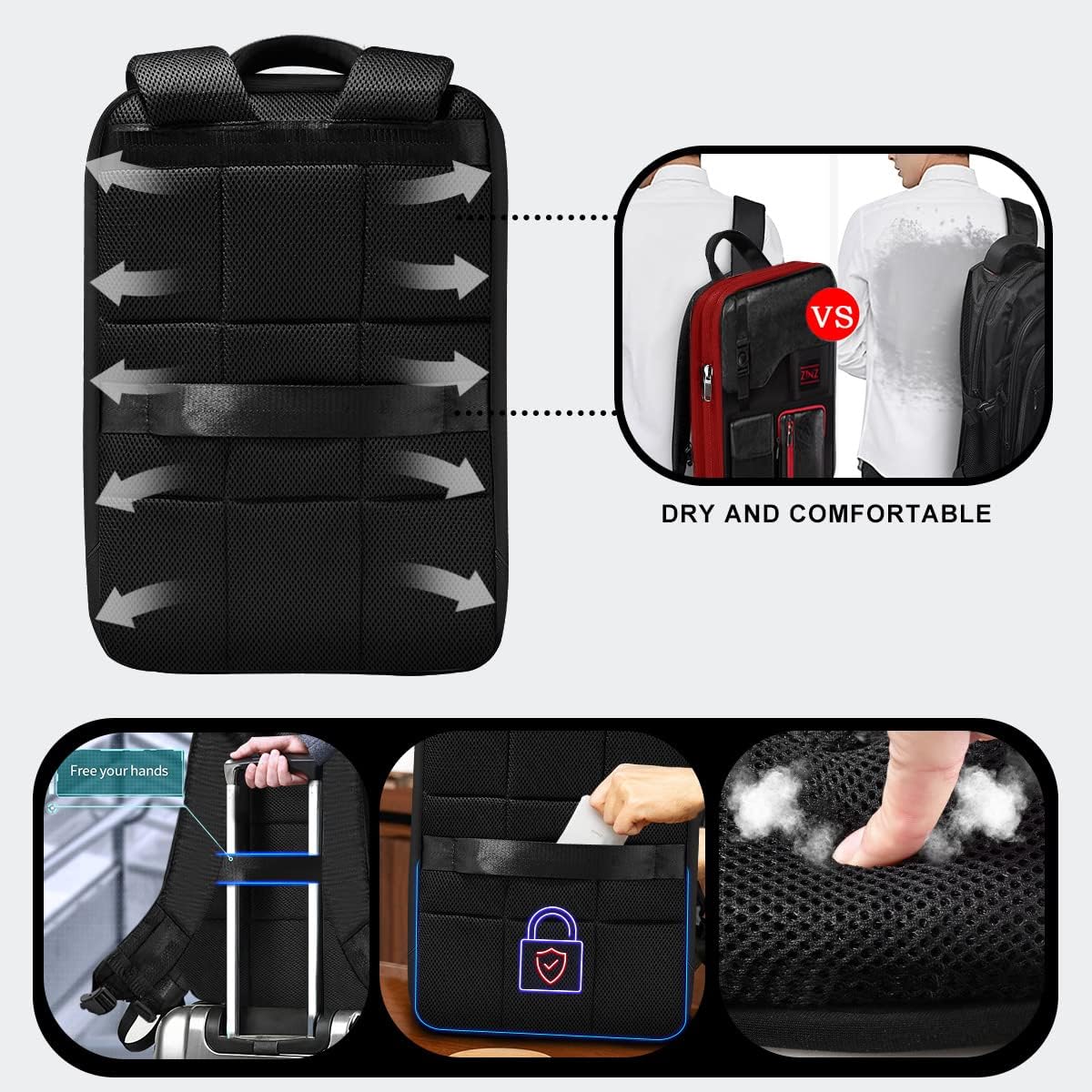 ZINZ Slim & Expandable Laptop Backpack 15.6 Inch, Computer Rucksack Water Resistant Bag, Anti-Theft Travel Daypack for Men and Women-Black&Red