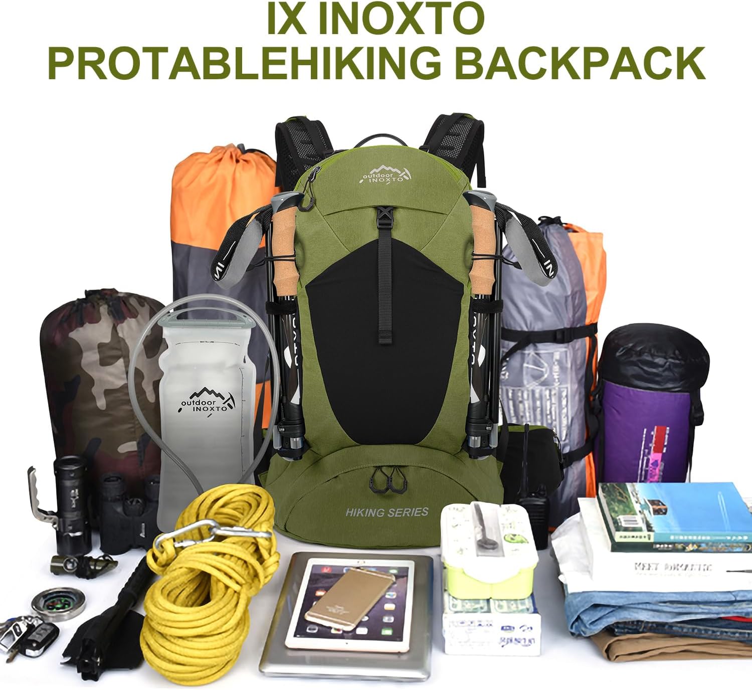 Hiking Backpack, Waterproof Hiking Daypack with 3L Water Bladder and Rain Cover, Lightweight Travel