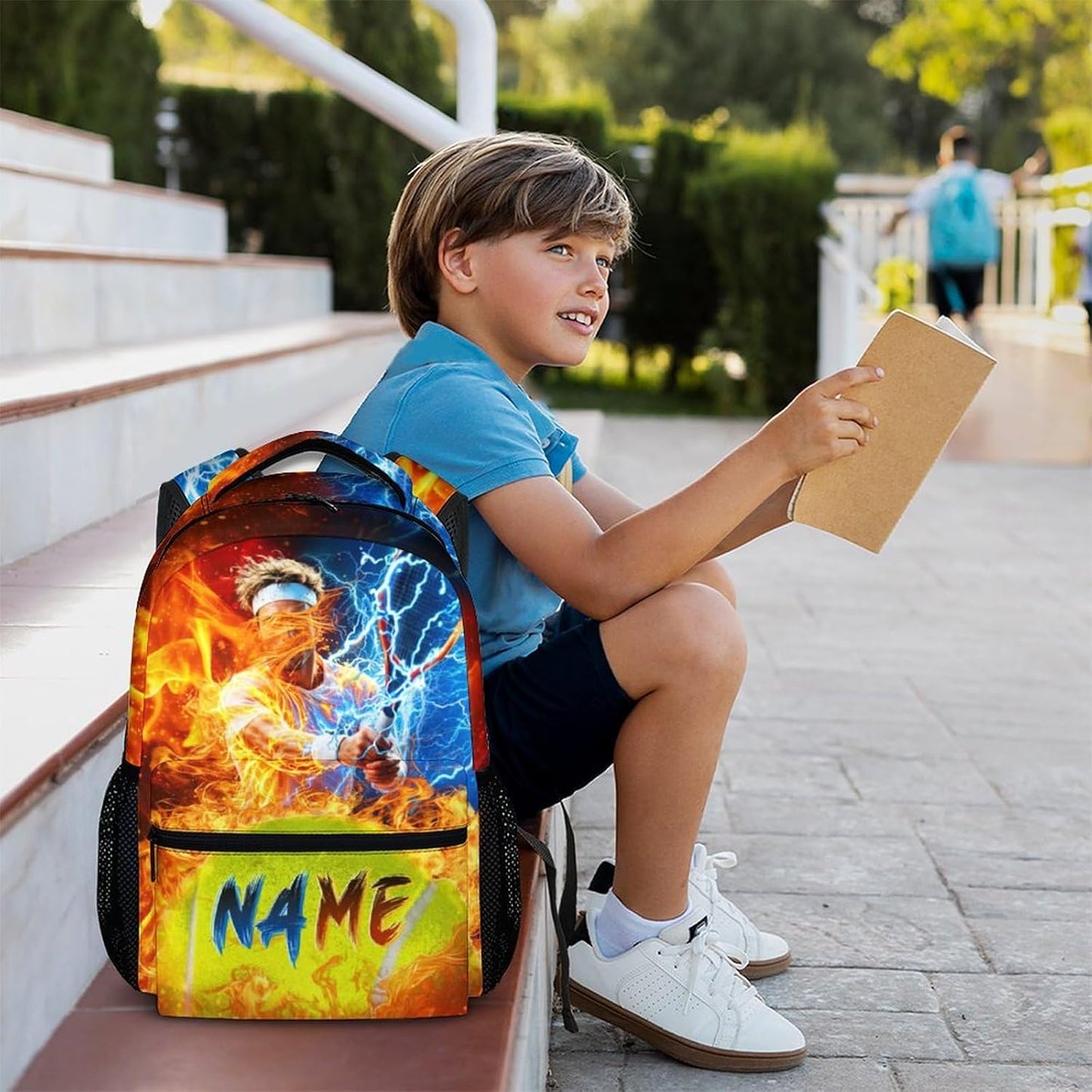 Backpack for Boys Kids, Personalized Tennis Backpacks with Name for Elementary Middle Primary High Senior, 17 Inch Lightweight Custom Cool Sport Bookbag, Ideal Back to School Supplies
