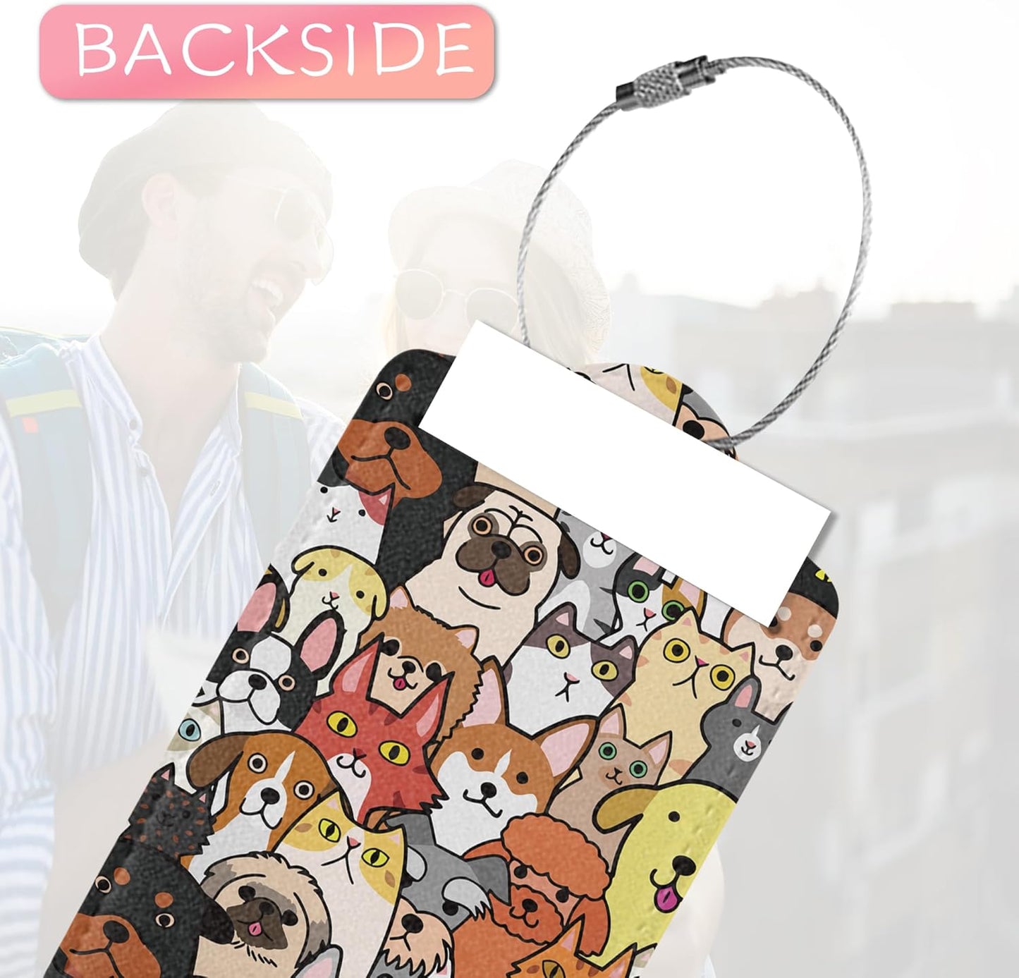 Luggage Tags for Suitcase, 2 Pack Cute Dogs Cats Luggage Tag with Privacy Flap Leather Travel Cruise, Name ID Label and Metal Loop for Women Men Girls Suitcase Baggage Bag Backpack