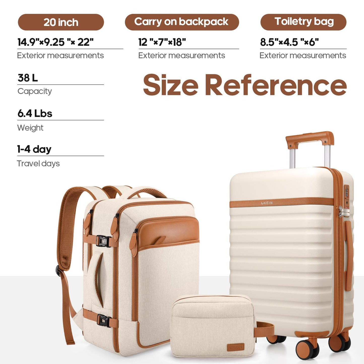 UKEIN Luggage Sets 3Piece, Carry On Luggage 20in Suitcase Set With Backpack