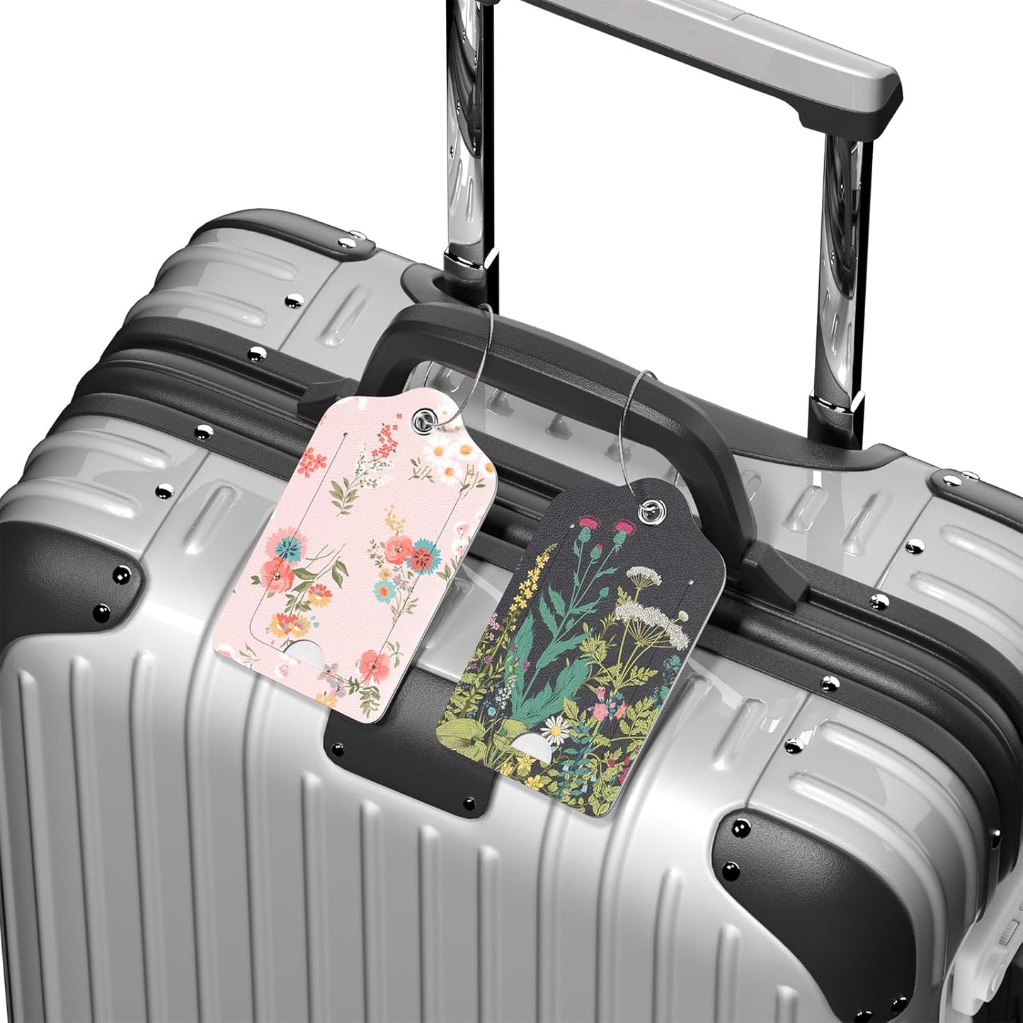 2 Pack PU Leather Luggage Tags for Suitcase, Travel Cruise Luggage Tag with Privacy Flap, Name ID Label and Metal Loop for Women Men Baggage Handbag School Bag Backpack, Daisy Flowers