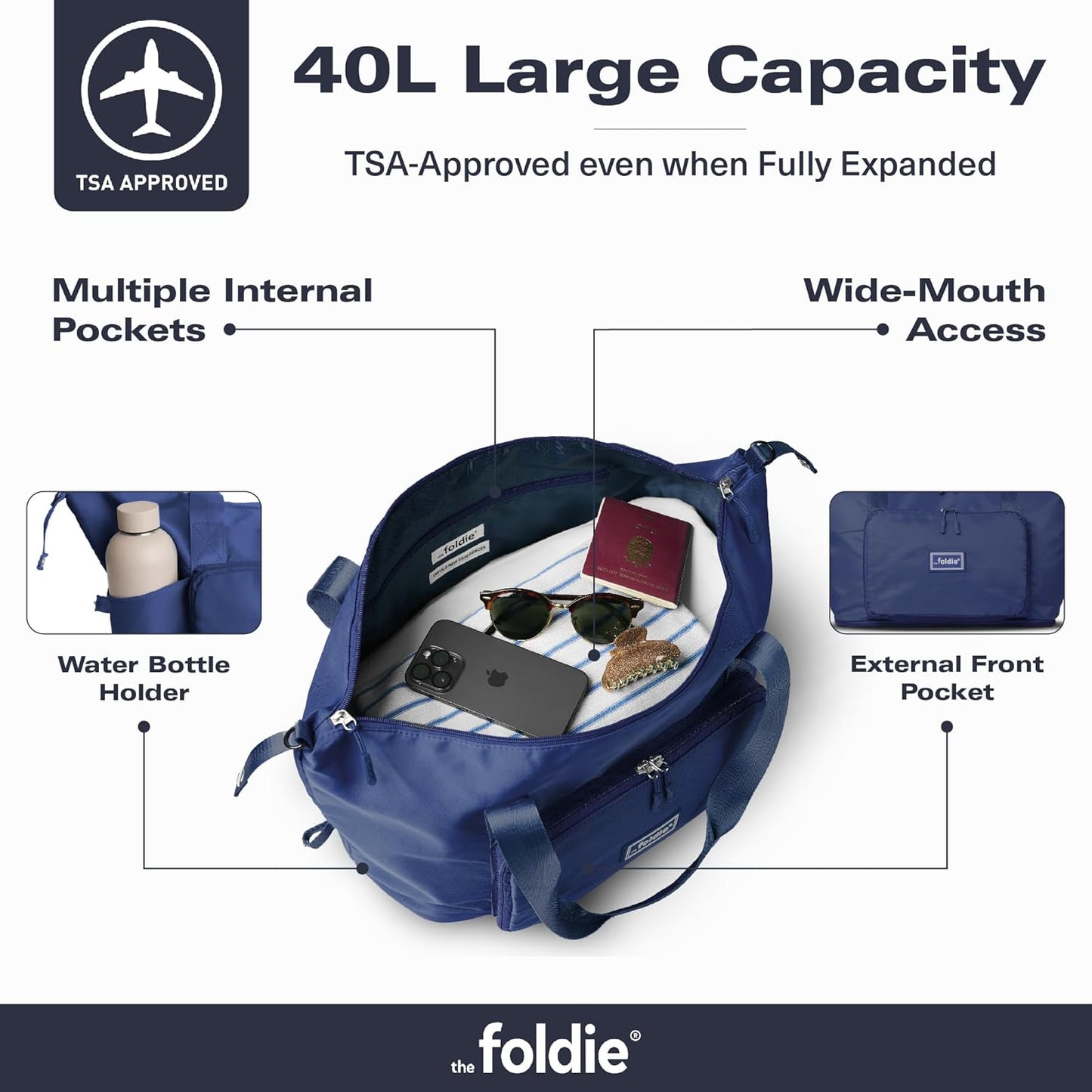 The Foldie Foldable Travel Bag for Women - 40L Weekender Bag with Multiple Pockets - Carry On Expendable Travel Bag