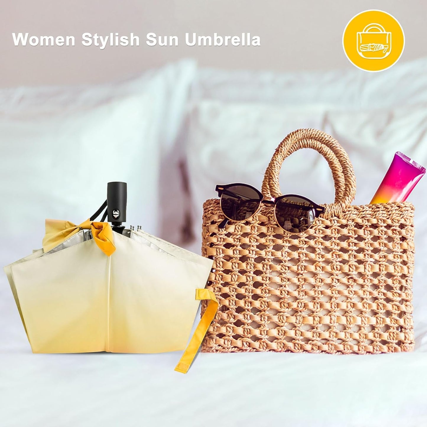 Lejorain Cute Women Sun Umbrella - Automatic Folding UV Protection Lightweight Umbrella Compact Travel Fashion Pretty Collapsible Golf Rain Umbrellas for Women