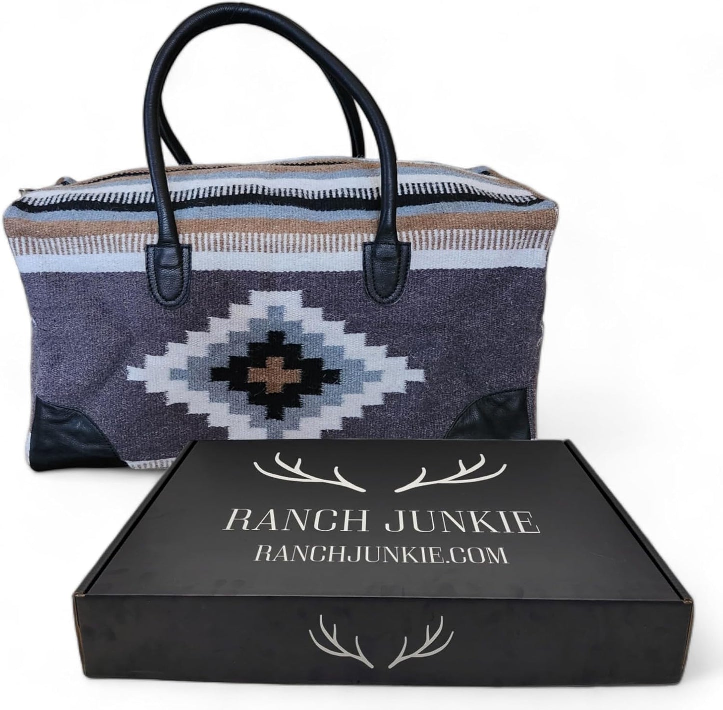 Aztec Large Weekender Southwestern Duffel Bag Saddle Blanket Bag 100% Leather Handles (Verlie)