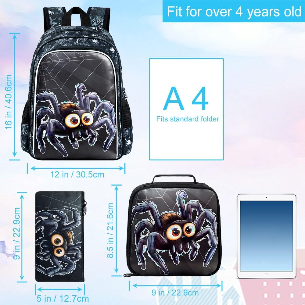 3PCS Dinosaur Backpack for Boys, 16 Inch Kids Water Resistant Preschool Elementary Kindergarten Bookbags and Lunch Box