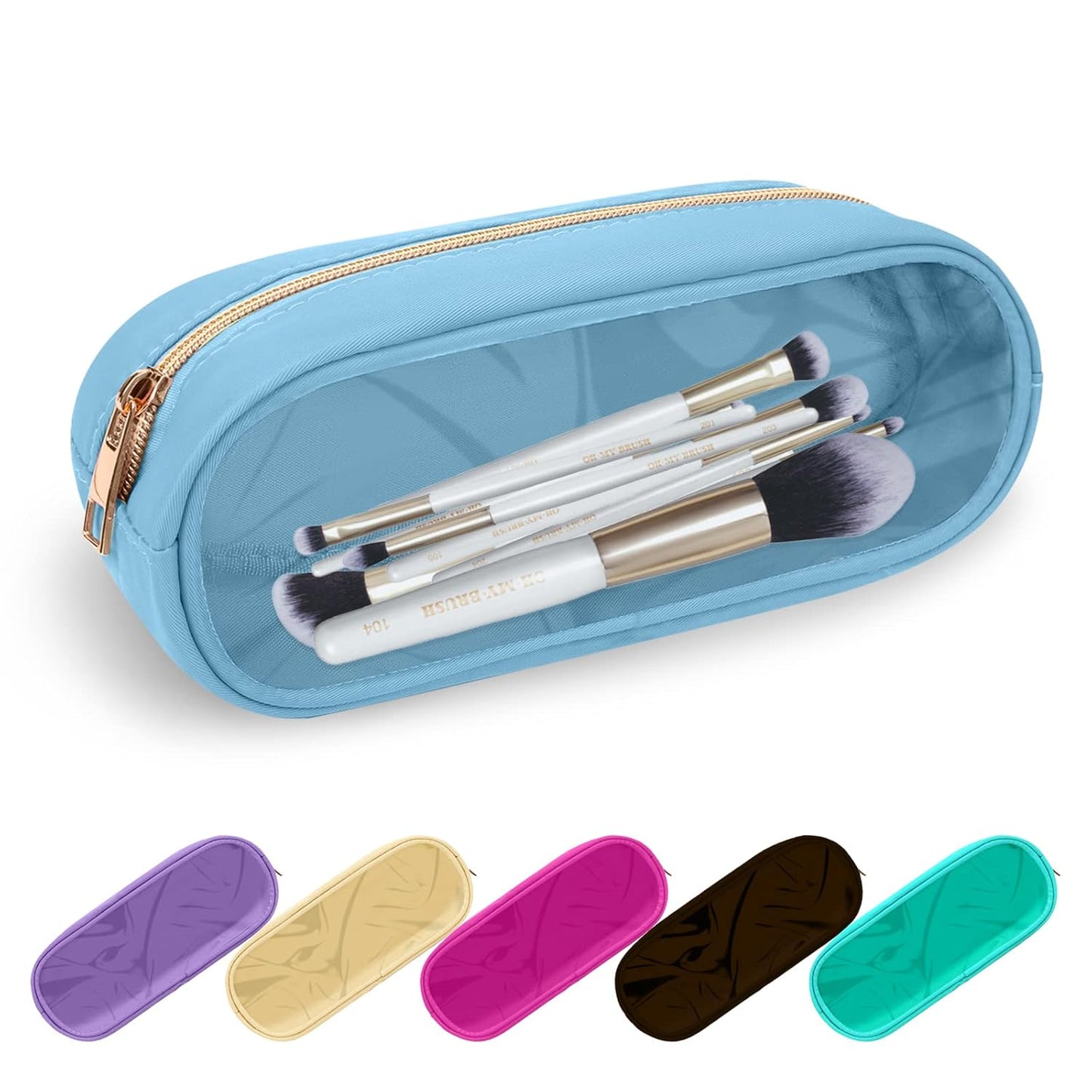 Clear Small Pencil Pouch Makeup Bag for Purse,Nylon&PVC Pencil Case Waterproof Makeup Brush Holder