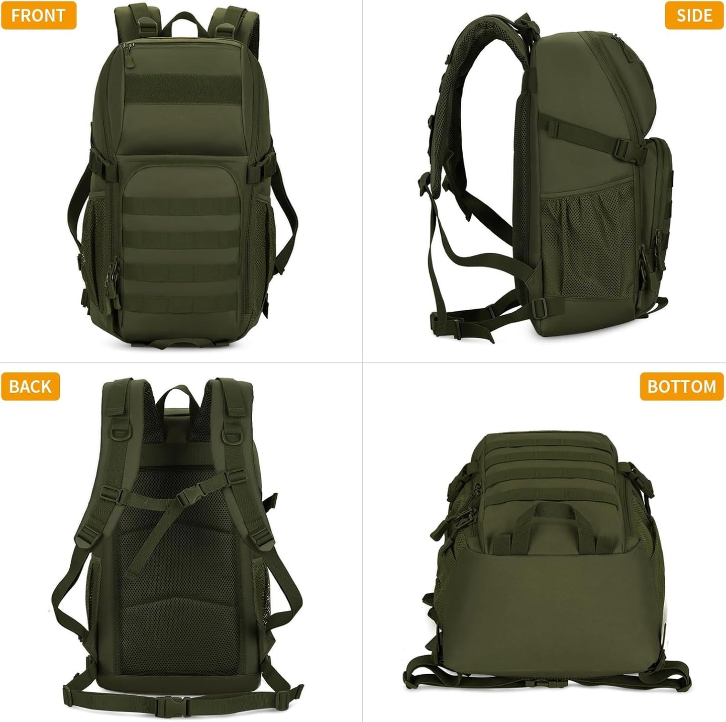 HUNTVP Tactical Backpack Military MOLLE Backpack Hunting Rucksack Gear Assault Pack 25L WR (Army Green)