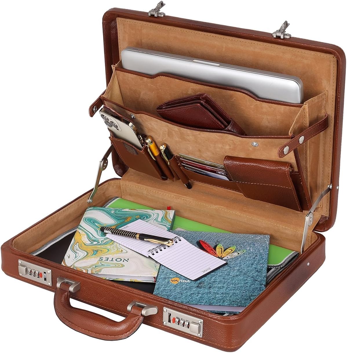 Full Grain Leather Briefcase Attache Case For Unisex Size L17xW3xH12 Inches Briefcase Bag