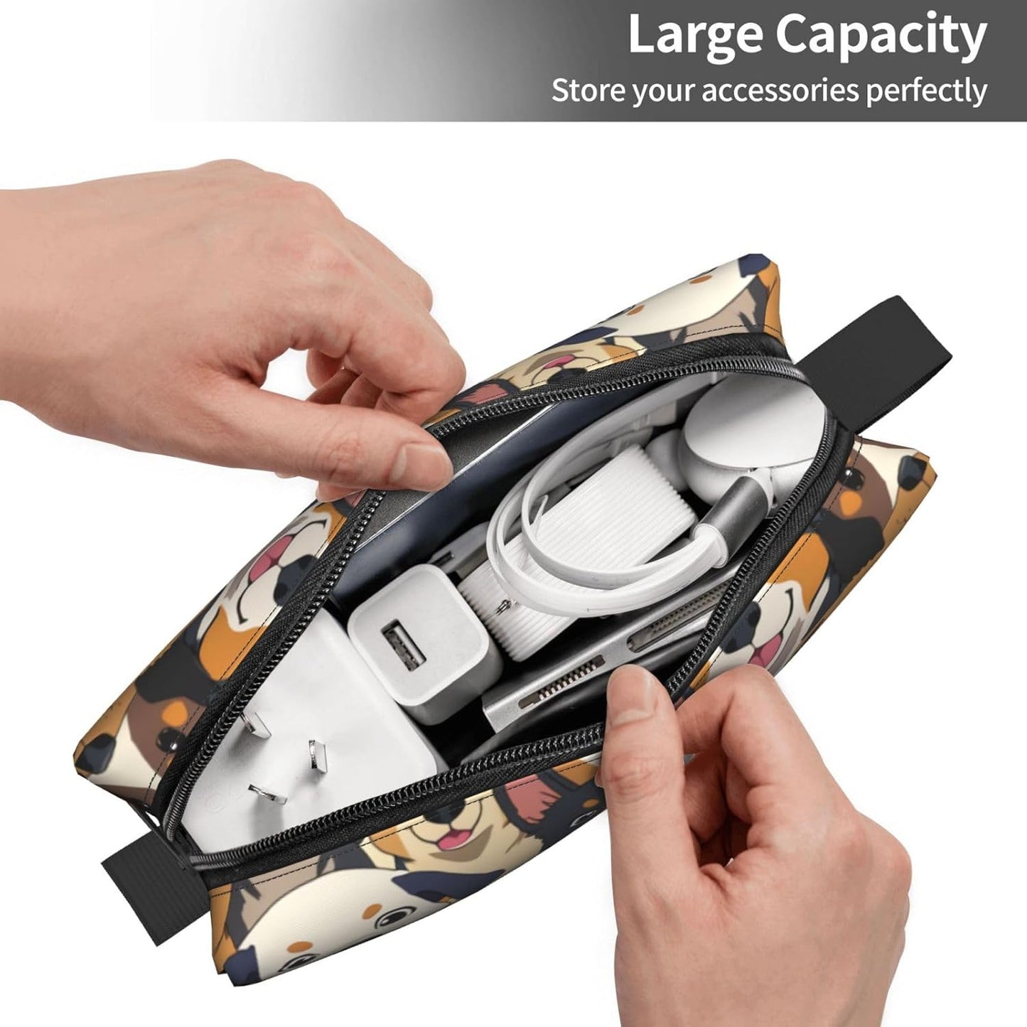 Adorable puppy Makeup Bag Small Compact & Durable Dogs Travel Cosmetic Bag Organizer Oxford Fabric
