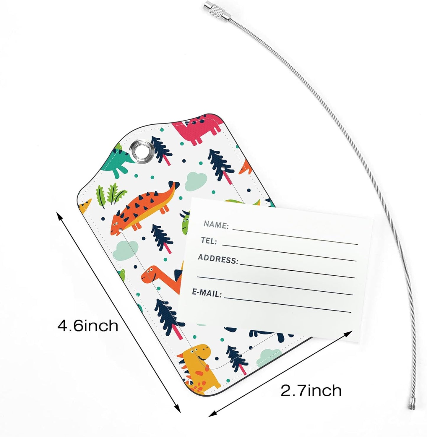 2 Pack Luggage Tags,Funny Dinosaur PU Leather Idea Baggage Tag with ID Labels Privacy Cover Metal Ring Men and Women Travel Bag Labels