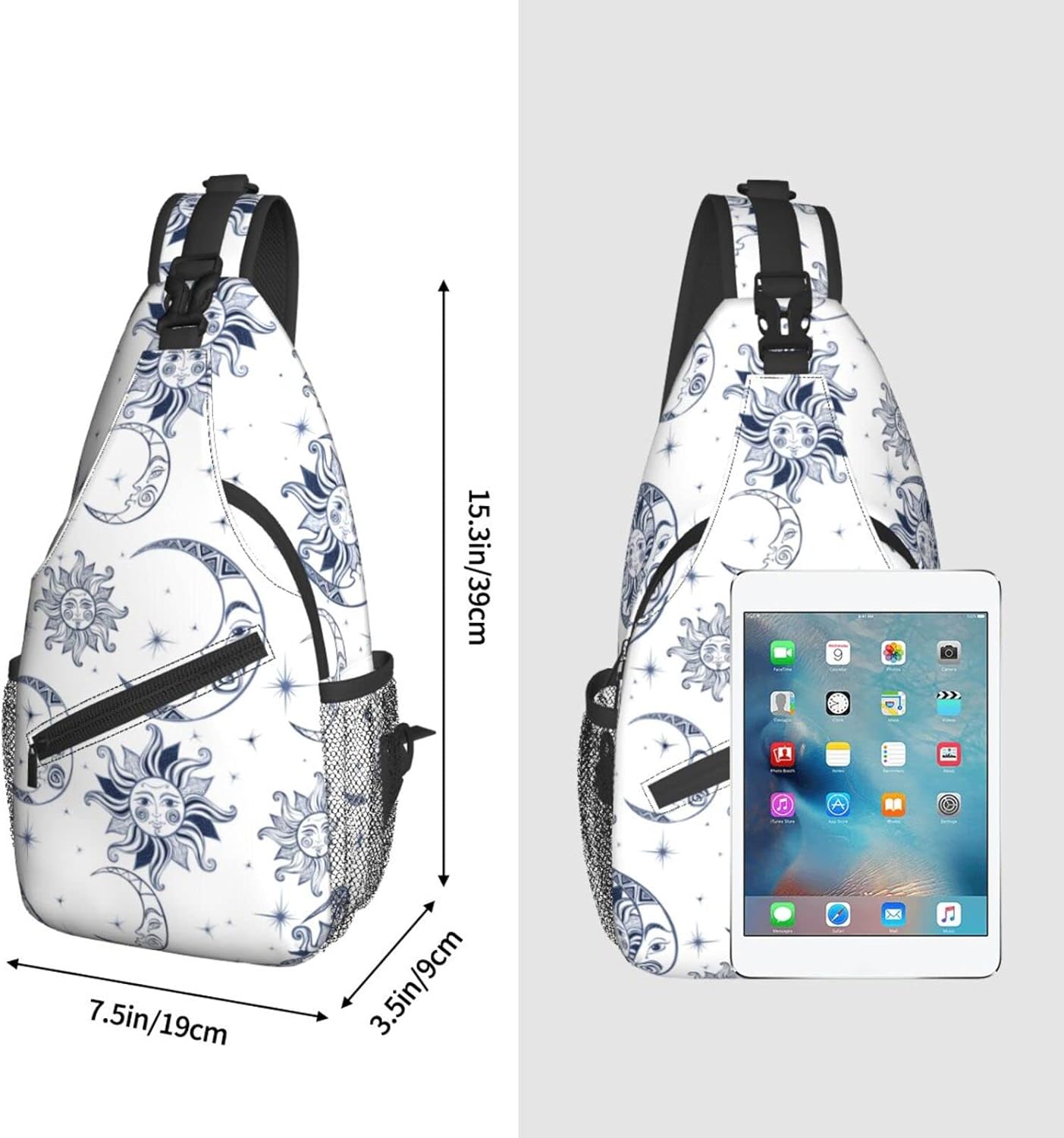 bassyil Sun Moon Sling Bag Crossbody Travel Hiking Chest Backpack Shoulder Daypack for Women Men
