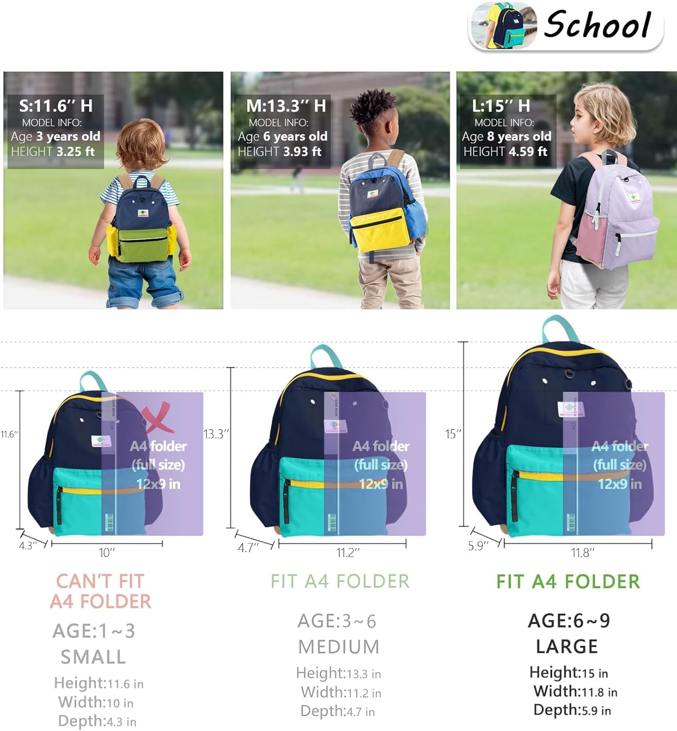 Kids Backpacks for Girls & Boys - Kindergarten to Elementary School, Small Child Toddler Backpack, 15" H, Ages 6-9