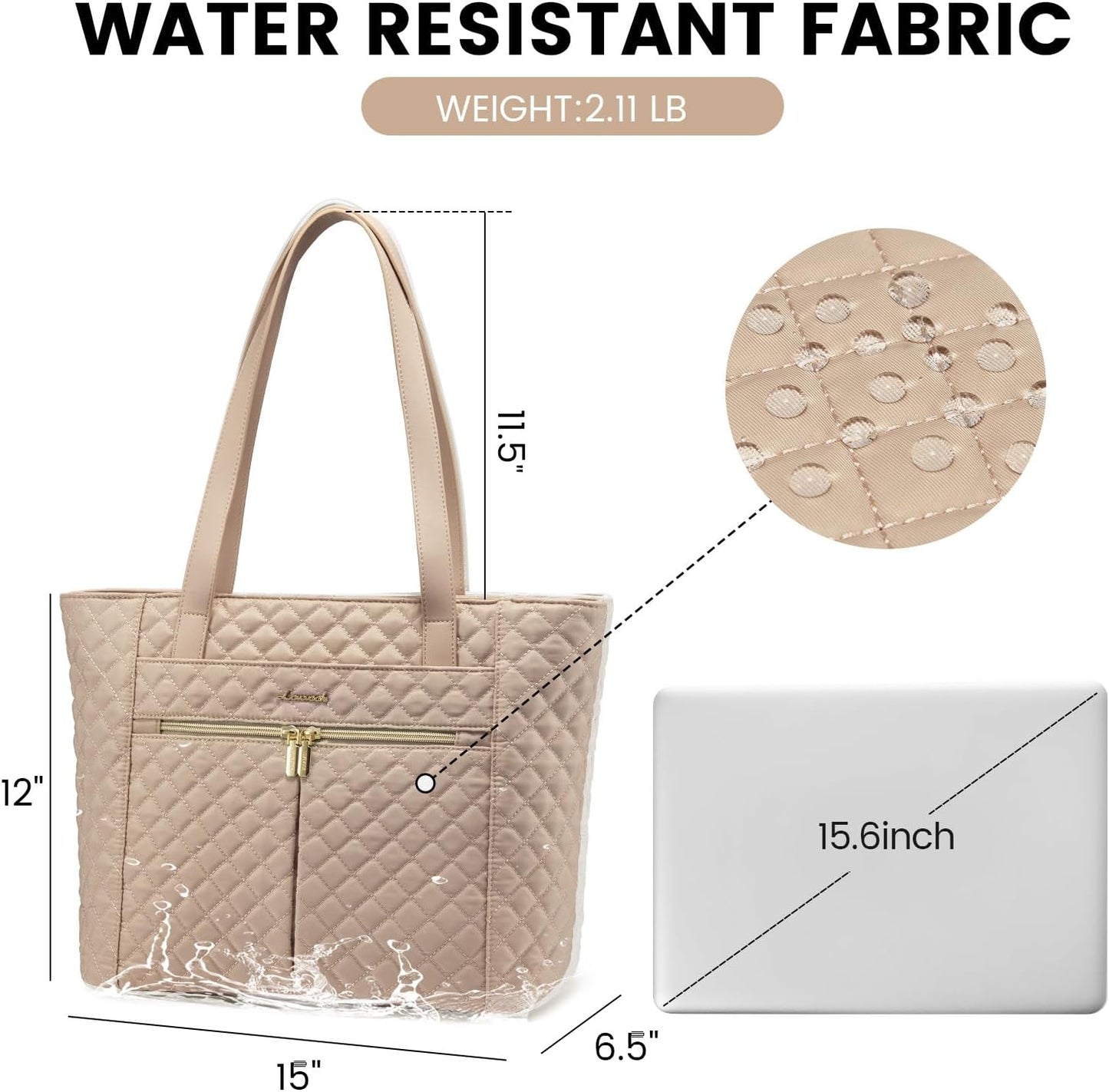 LOVEVOOK Laptop Bag for Women 15.6 inch,Diamond Quilted Work Tote Bags Womens Laptop Computer Shoulder Bags,Stylish Travel Tote Bags Laptop Purse Briefcase Handbag with Clutch Purse,Khaki