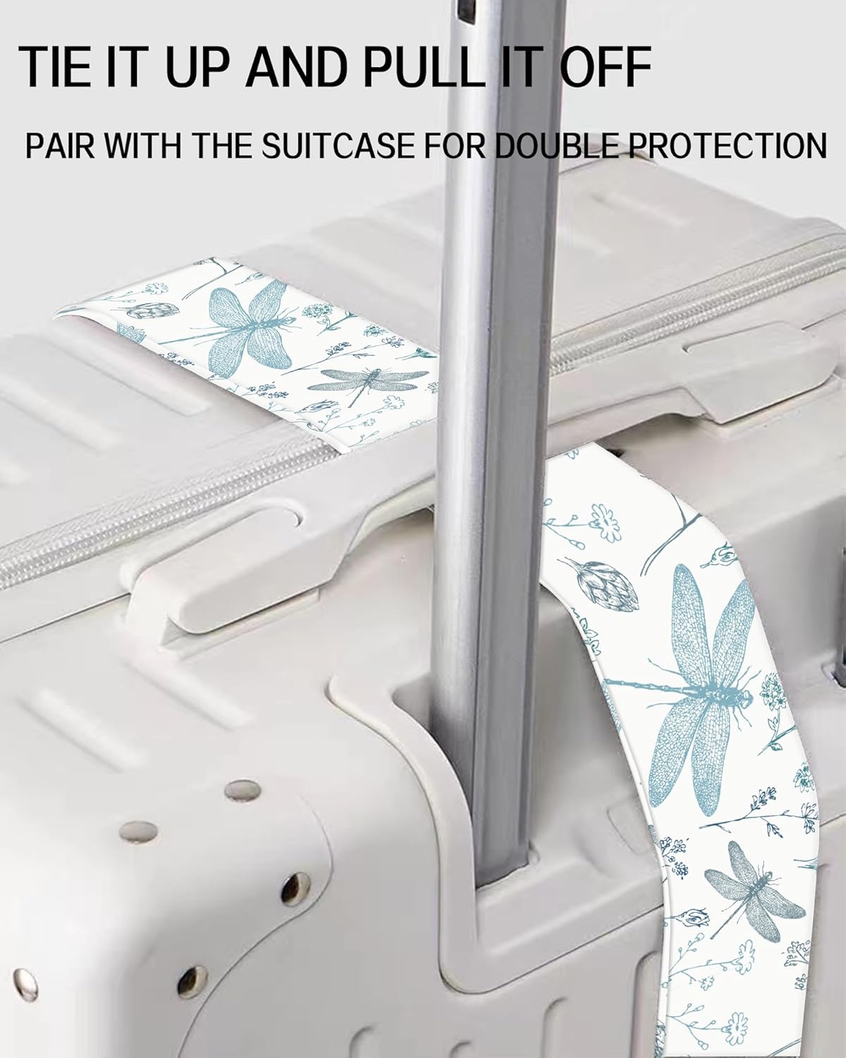 Luggage Straps for Suitcases, Adjustable Travel Belt, Durable Wide Luggage Strap, Cute Suitcase Strap Identifiers with Buckle, Bag Straps for Luggage, White Dragonfly