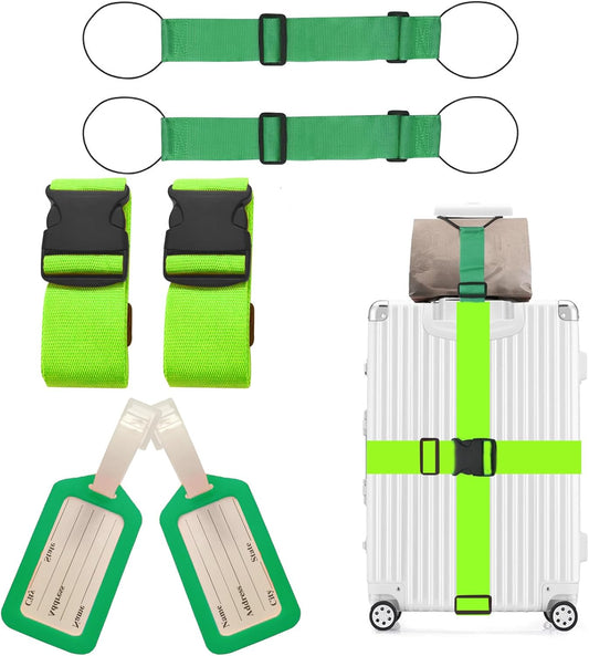 Adjustable Luggage Straps for Suitcases TSA Approved,6 Pack Suitcase Strap Travel Luggage Connector Belt for Bags,Luggage Tags for Suitcases，Luggage Straps to Connect Two Suitcases(Green)