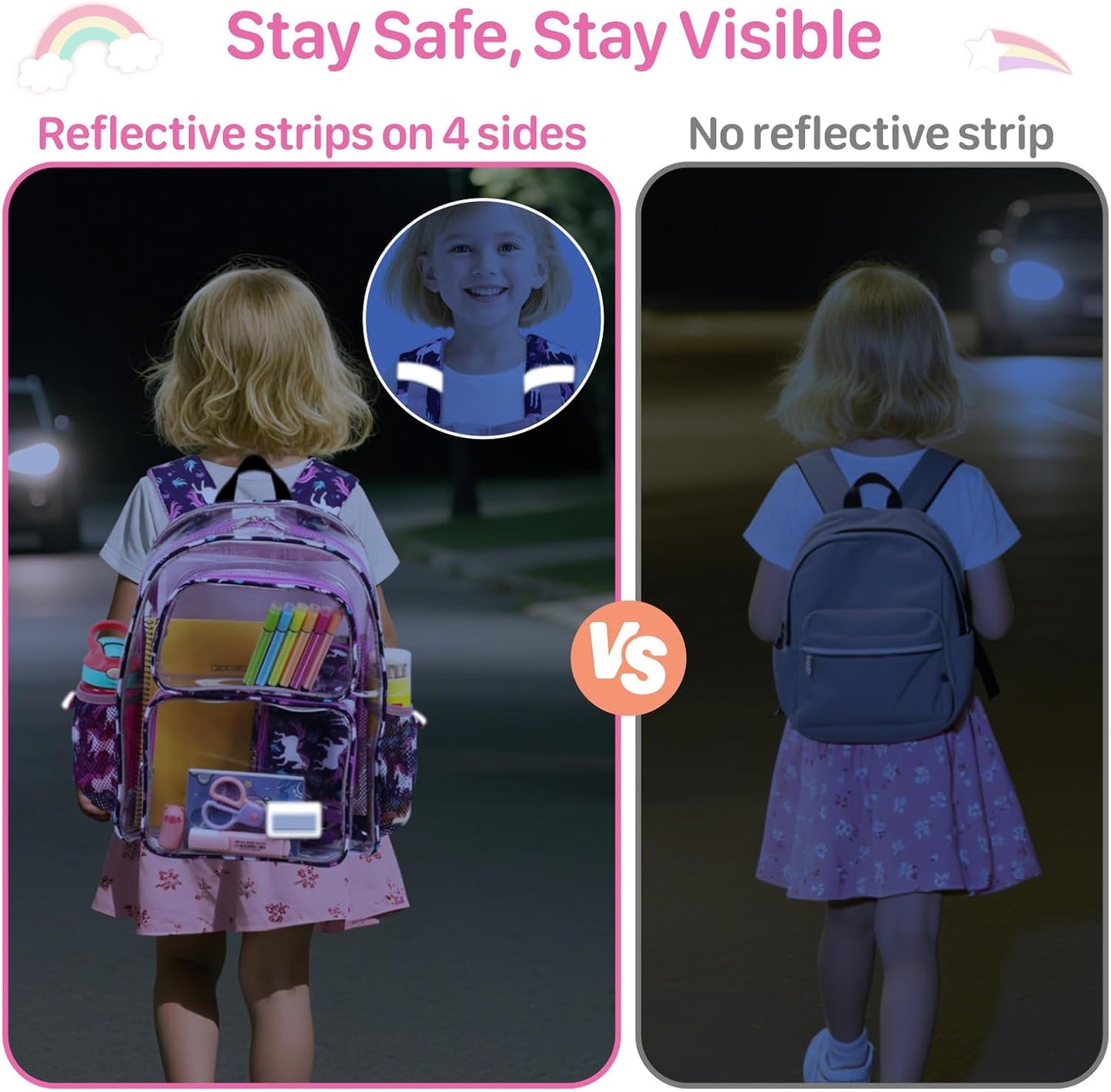 Bagseri Clear Backpack for Girls - 15 Inch Clear Bookbag for Kids Aged 3 to 8 Heavy Duty