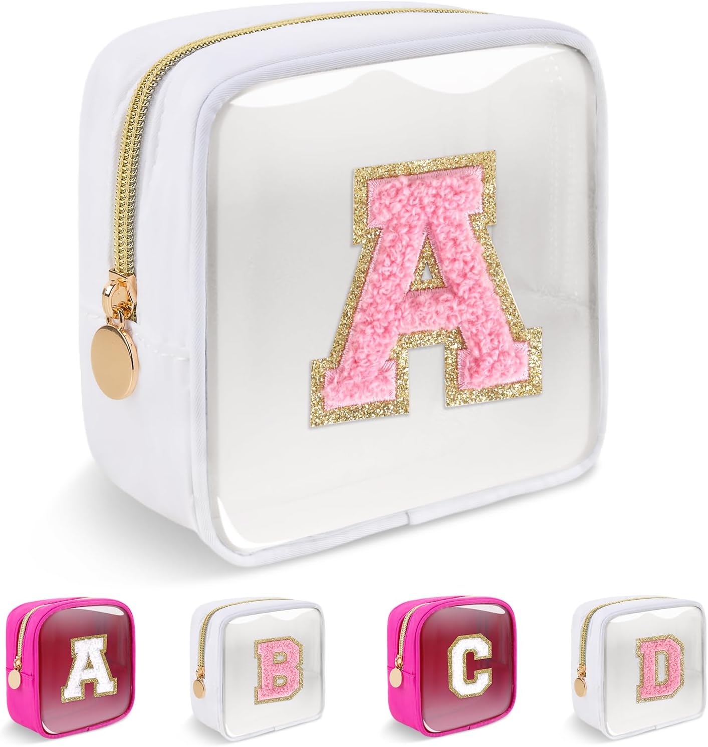 Personalized Initial Letter Clear Preppy Makeup Bag,Mini Nylon Chenille Letter Cosmetic Bag Cute