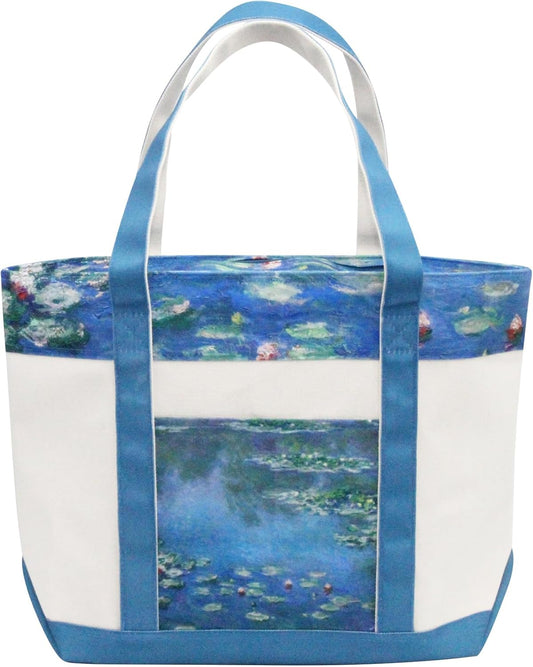RainCaper Fine Art Large Cotton Canvas Tote Bag Roomy Heavy Duty Sturdy Boat Bag Zippered Top Lots of Pockets Shoulder Straps
