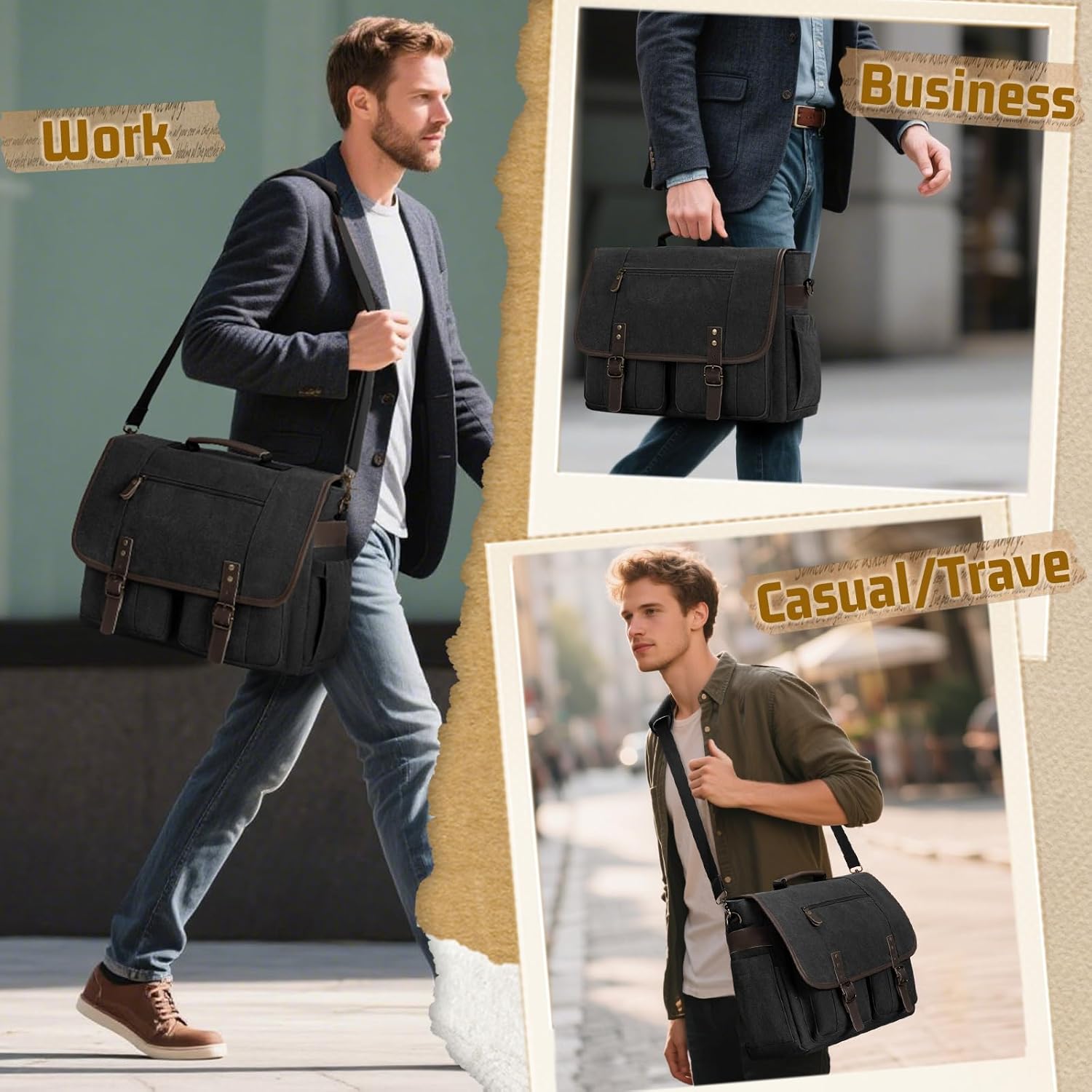 RAINSMORE Mens Messenger Bag 17-17.3 Inch Vintage Canvas Briefcase Water-resistant Large Computer