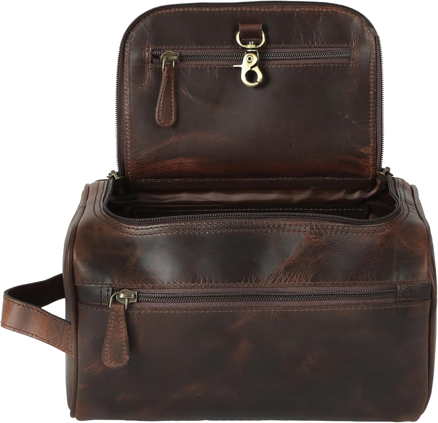 vintage crafts Genuine Leather Toiletry Bag for Men – Travel Dopp Kit with YKK Zippers & Metal Base, 9x6 Inches, Makeup Organizer Accessories Dopp Kit Bag