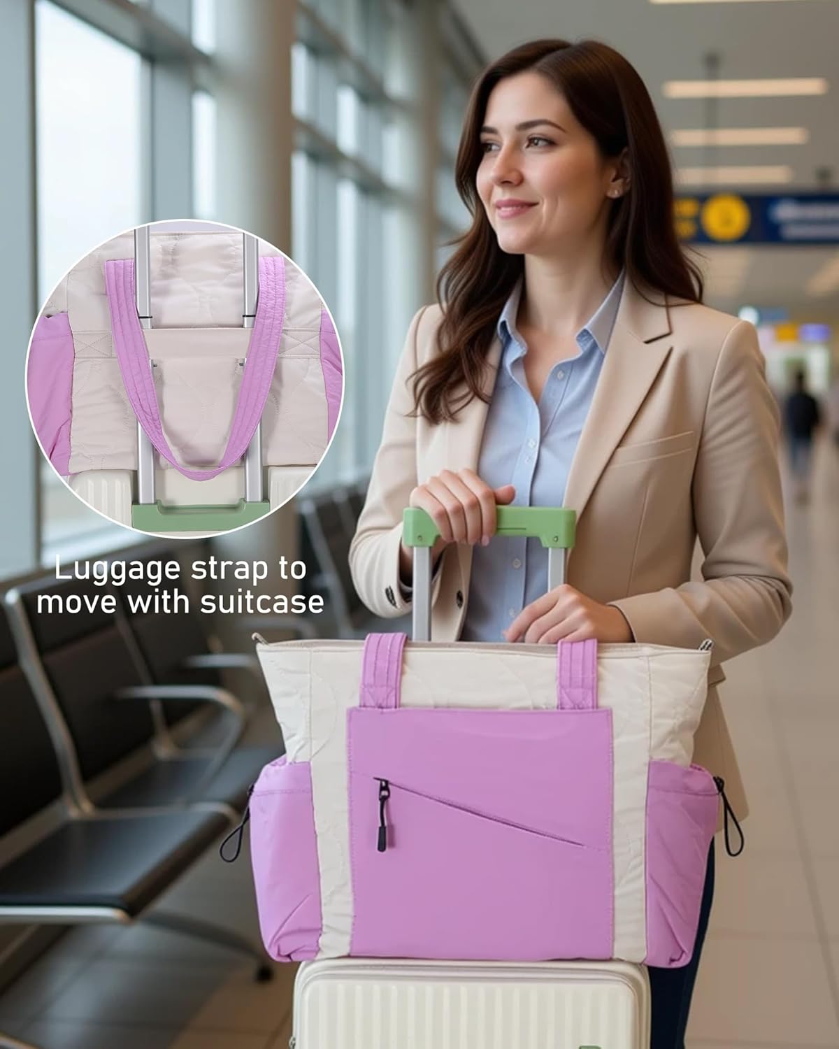 HUGOOME Tote Bag for Women,Puffer Tote Bag with Strap Quilted Nurse Teacher Work Bags Pockets
