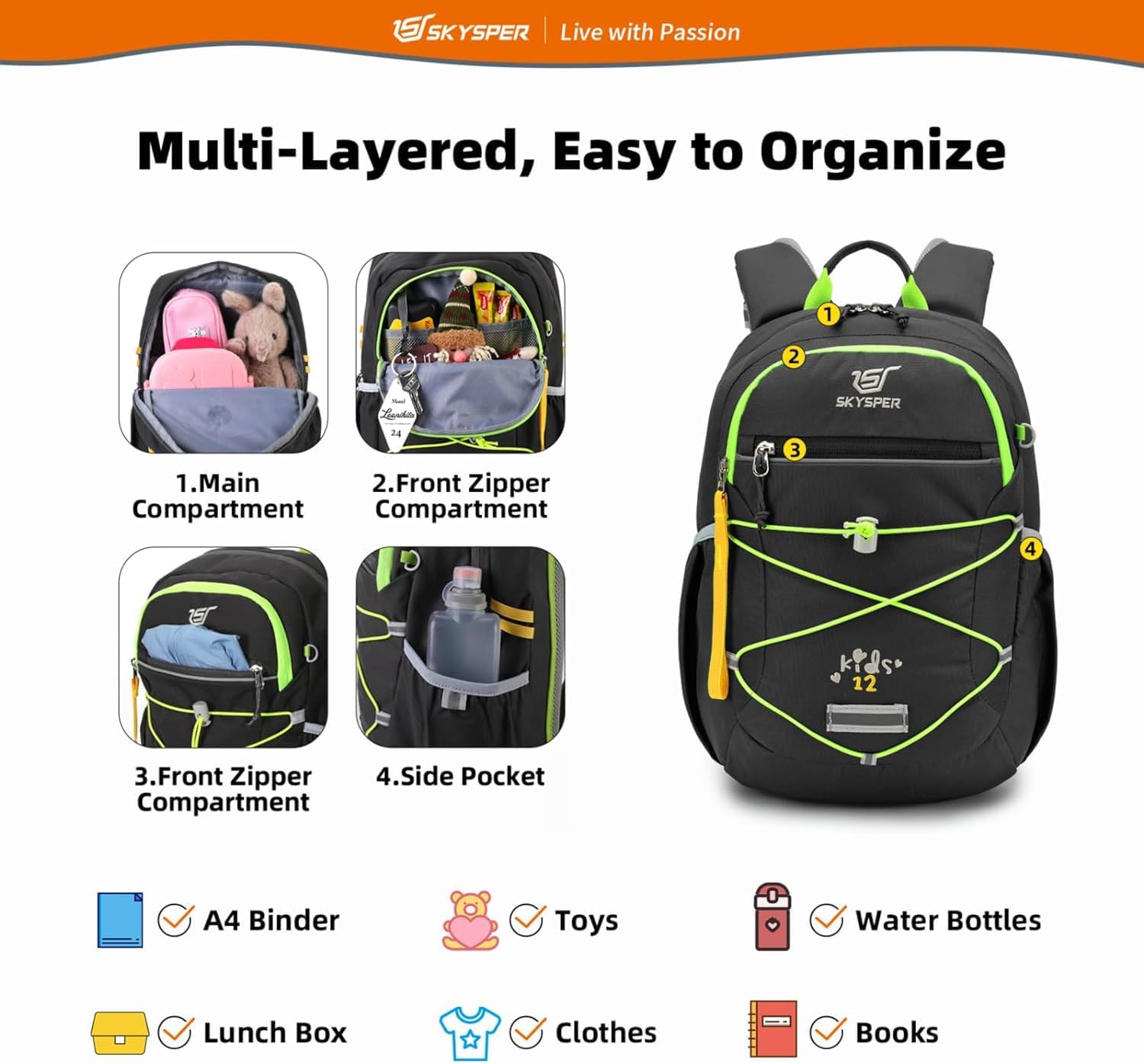 SKYSPER Kids Backpack 12L Children School Bag Child Boy Girl Pack Ages 4-8 for Traveling Day Trips