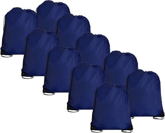 Threadart Drawstring Backpacks - Pack of 10 - Blue | Sports Cinch Sack String Backpack | For Gym, Storage, & Travel | Large 15" x 18.5" Size