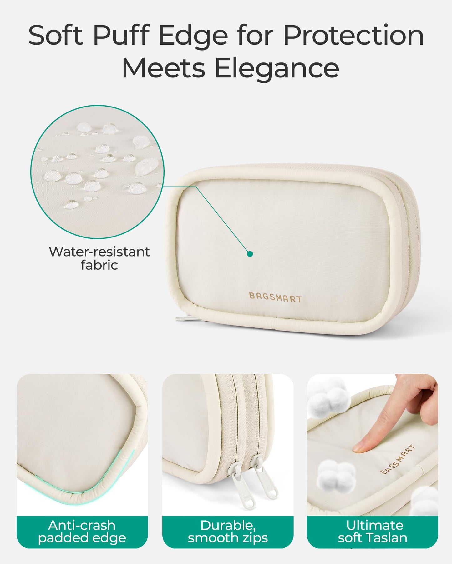 BAGSMART Electronics Organizer Travel Case for Cords Chargers Phones, Beige