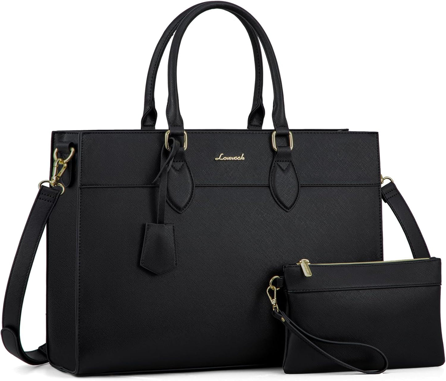 LOVEVOOK Laptop Bag for Women, 15.6 inch Laptop Tote Computer Briefcase for Work Large Waterproof Handbag Professional Shoulder Bag for Women Business Office, Black
