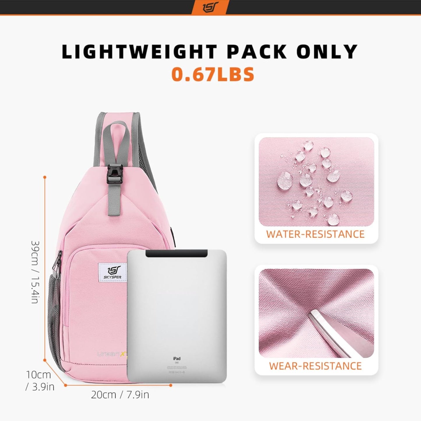 SKYSPER Sling Bag RFID Crossbody Sling Backpack Cross Body Shoulder Bag Travel Hiking Daypack for Women Men(Pink)