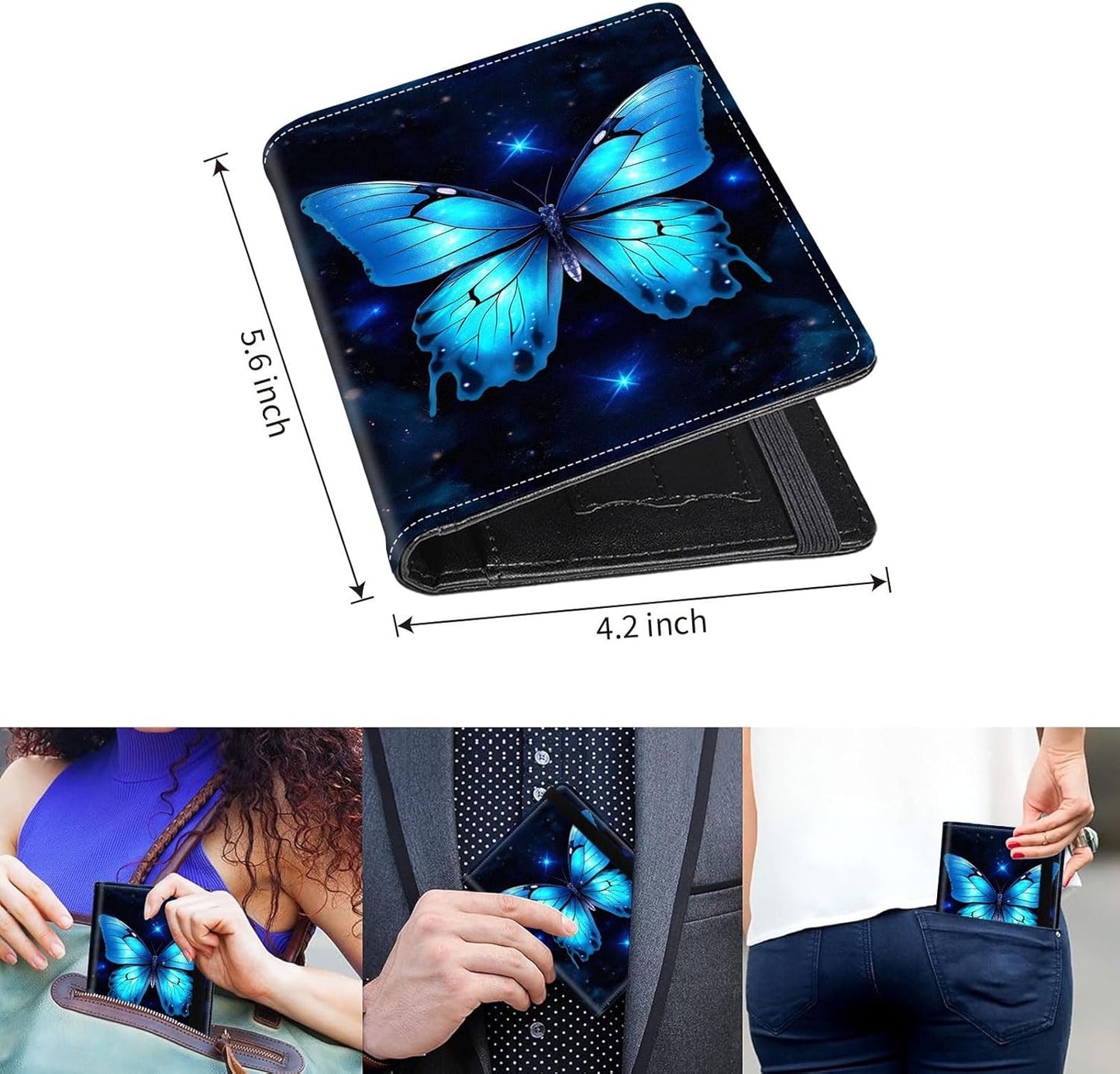 Passport Holder Cover Wallet Travel Essentials RFID Blocking Case Leather Passport Cover Wallet Vaccine Card Slot Organizer for Men Women, Starry Butterfly