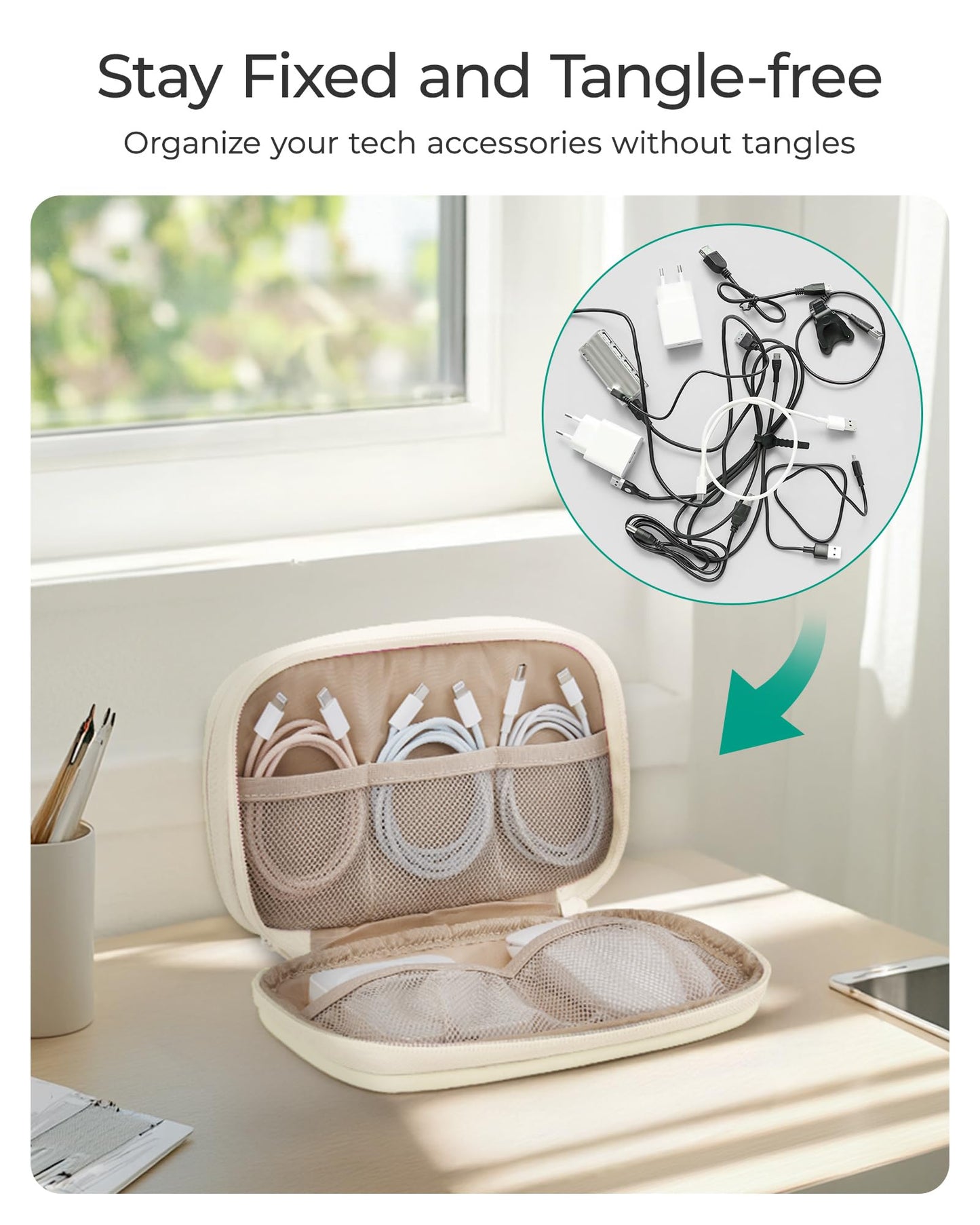 BAGSMART Electronics Organizer Travel Case for Cords Chargers Phones, Beige