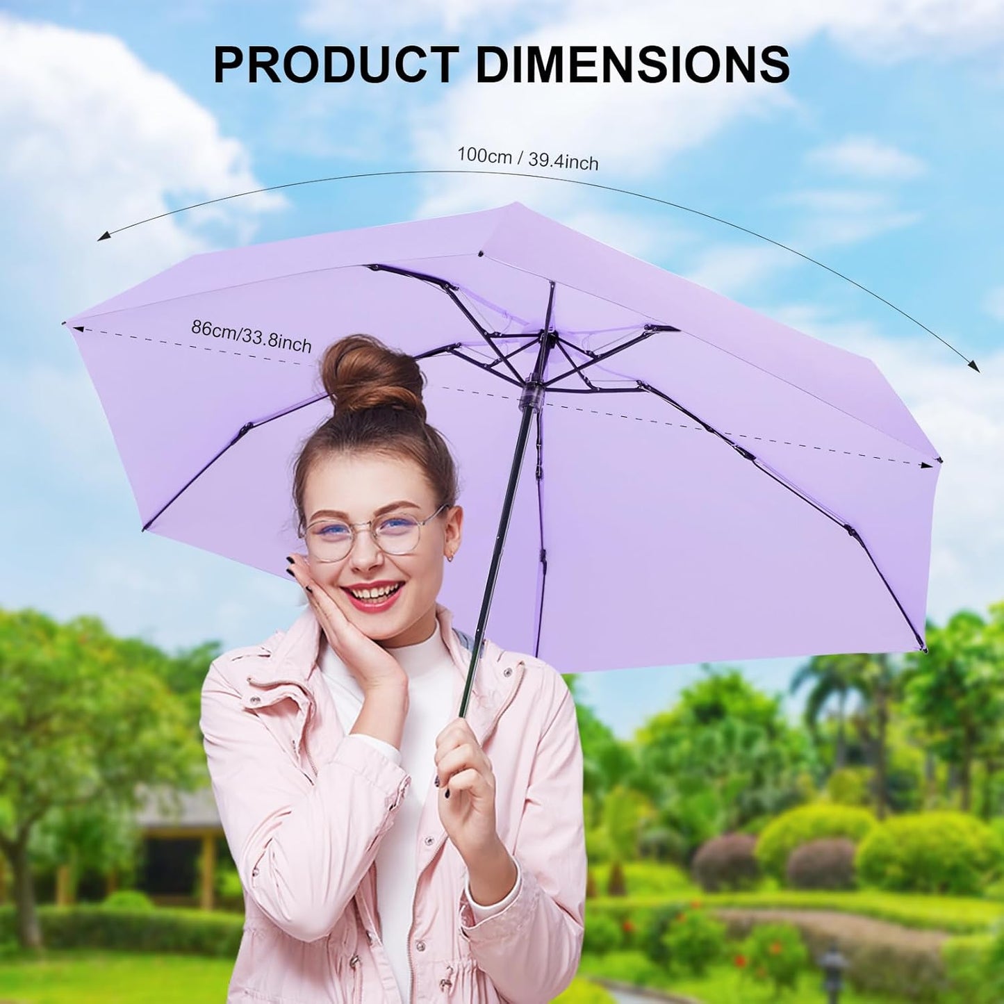 LEAGERA Compact Mini Travel Umbrella with Case - Mini Umbrella for Purse, Small Lightweight &Tiny Design Perfect for Parasol Outdoor Sun&Rain Umbrellas, Light Purple Color