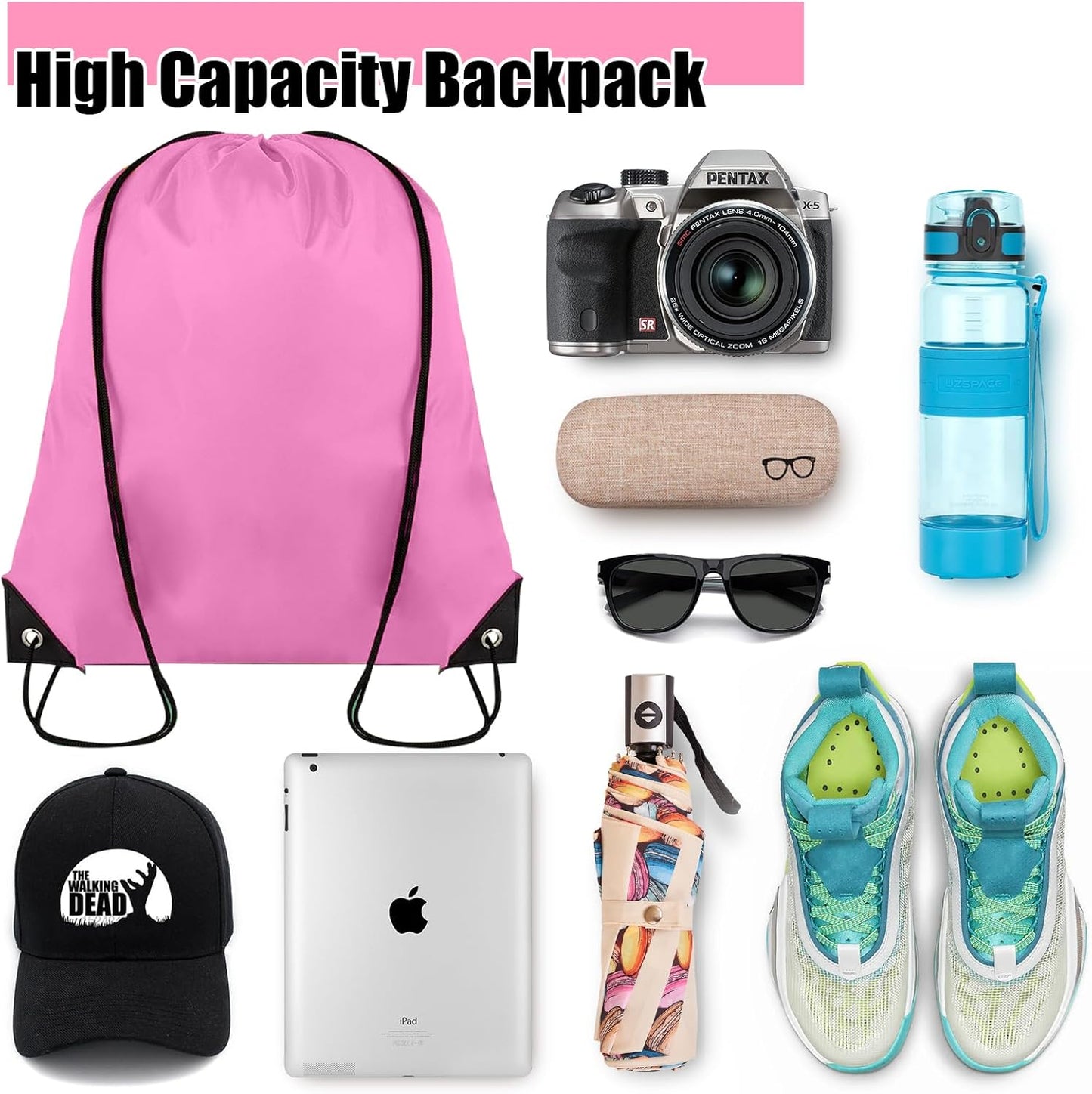 60 Pieces Drawstring Backpack Bulk Cinch Sackpack Ployster Drawstring Bags for Gym Party Trip(Pink)