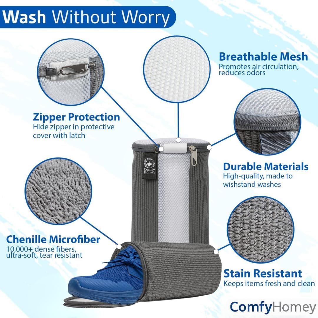 ComfyHomey Shoe Laundry Bag Set: 2 Pack Shoe Washing Machine Bags + Reusable Dryer Mesh Bag | Durable, Tear-Resistant, Reinforced Zipper | 360° Clean for Sneakers, Tennis & Gym Shoes, Easy & Safe Wash